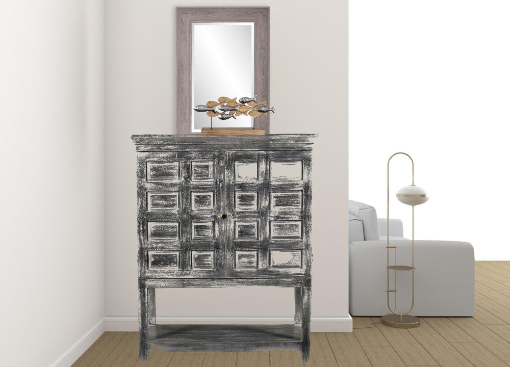 40" Distressed Wash Dark Gray Solid Wood Two Door Accent Cabinet HomeRoots