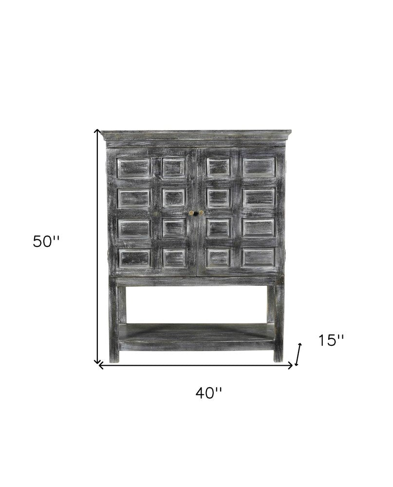 40" Distressed Wash Dark Gray Solid Wood Two Door Accent Cabinet HomeRoots
