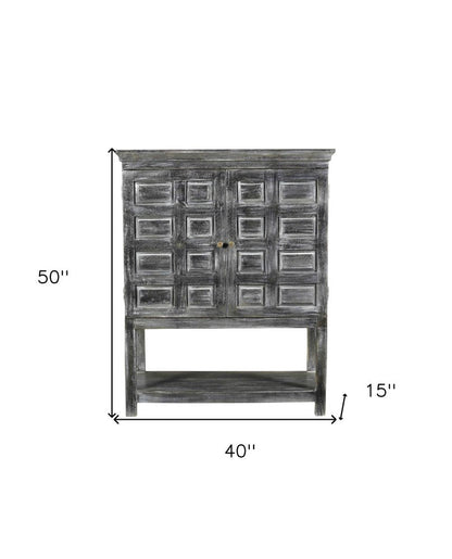 40" Distressed Wash Dark Gray Solid Wood Two Door Accent Cabinet HomeRoots