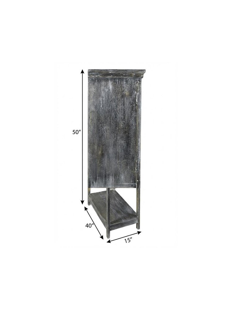 40" Distressed Wash Dark Gray Solid Wood Two Door Accent Cabinet HomeRoots