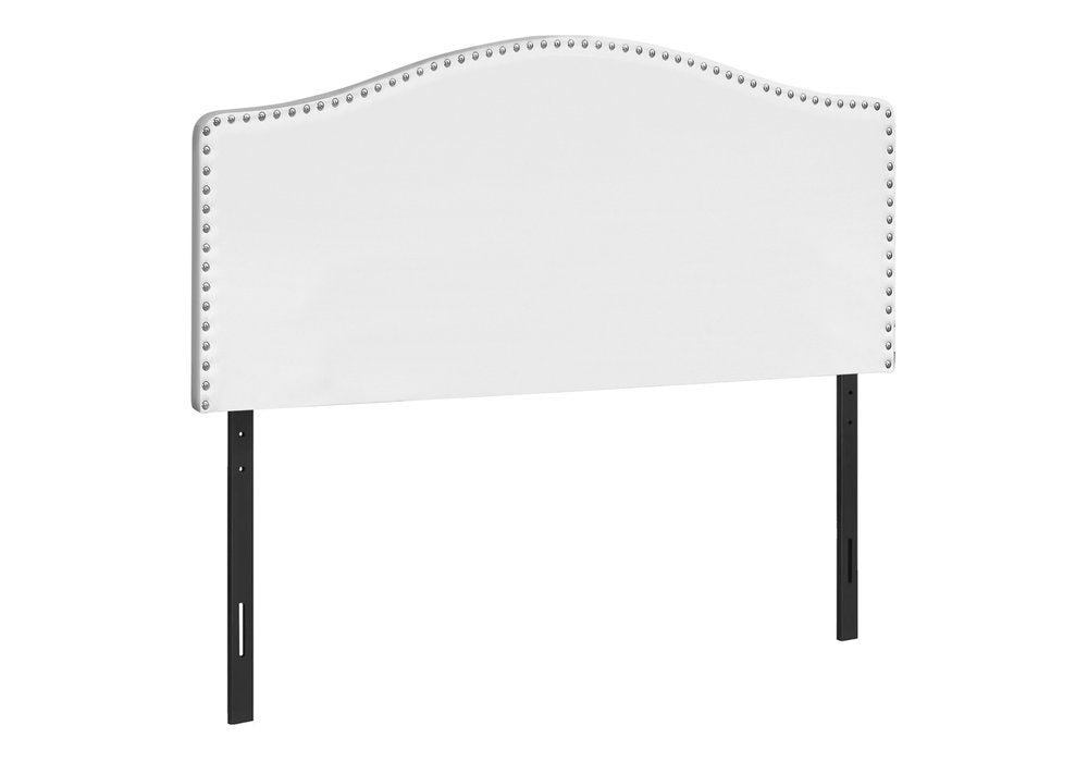 White Faux Leather Upholstered Arched Queen Headboard With Nail Head Trim HomeRoots