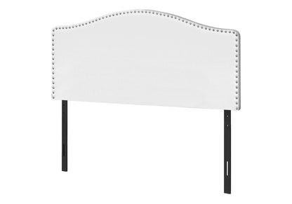 White Faux Leather Upholstered Arched Queen Headboard With Nail Head Trim HomeRoots