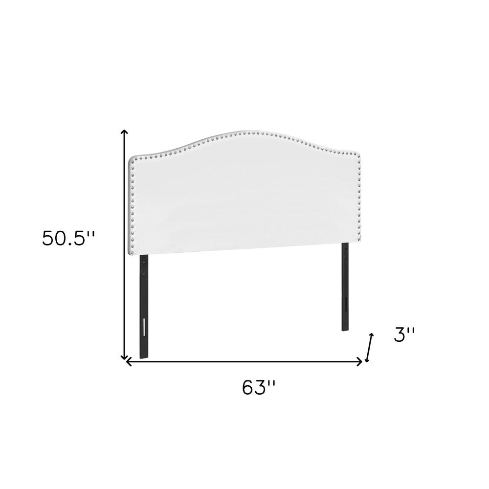 White Faux Leather Upholstered Arched Queen Headboard With Nail Head Trim HomeRoots