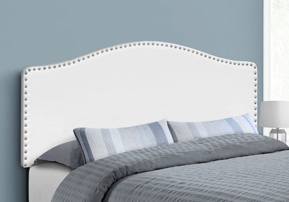 White Faux Leather Upholstered Arched Queen Headboard With Nail Head Trim HomeRoots