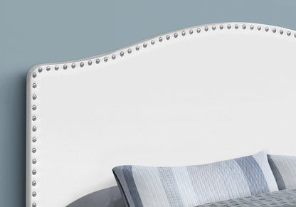 White Faux Leather Upholstered Arched Queen Headboard With Nail Head Trim HomeRoots