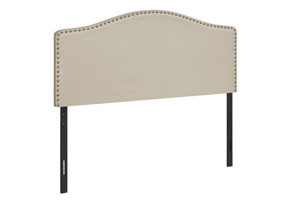 Beige Linen Blend Upholstered Arched Full Headboard With Nail Head Trim HomeRoots