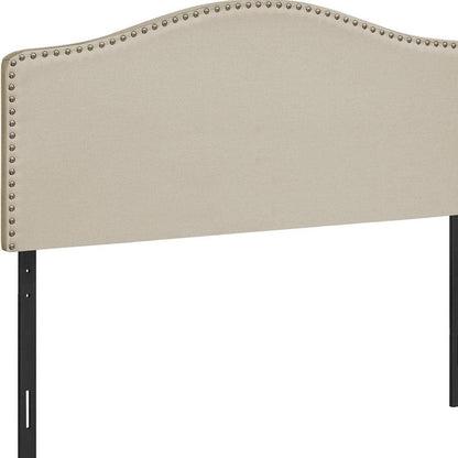 Beige Linen Blend Upholstered Arched Full Headboard With Nail Head Trim HomeRoots
