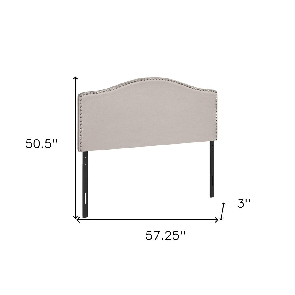 Beige Linen Blend Upholstered Arched Full Headboard With Nail Head Trim HomeRoots