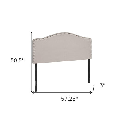 Beige Linen Blend Upholstered Arched Full Headboard With Nail Head Trim HomeRoots