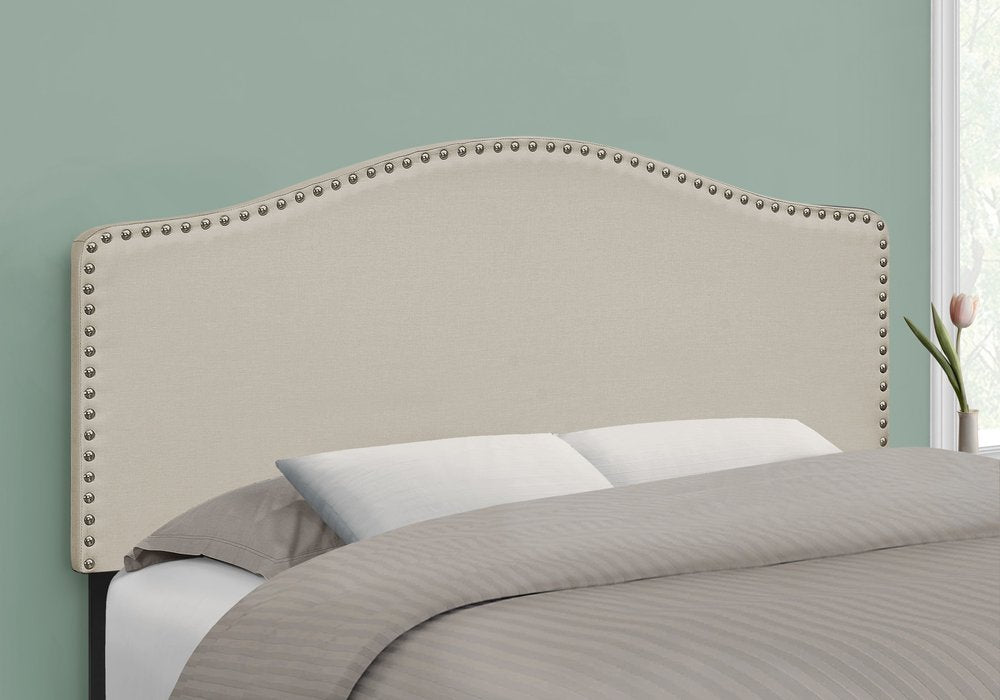 Beige Linen Blend Upholstered Arched Full Headboard With Nail Head Trim HomeRoots