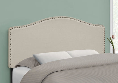 Beige Linen Blend Upholstered Arched Full Headboard With Nail Head Trim HomeRoots