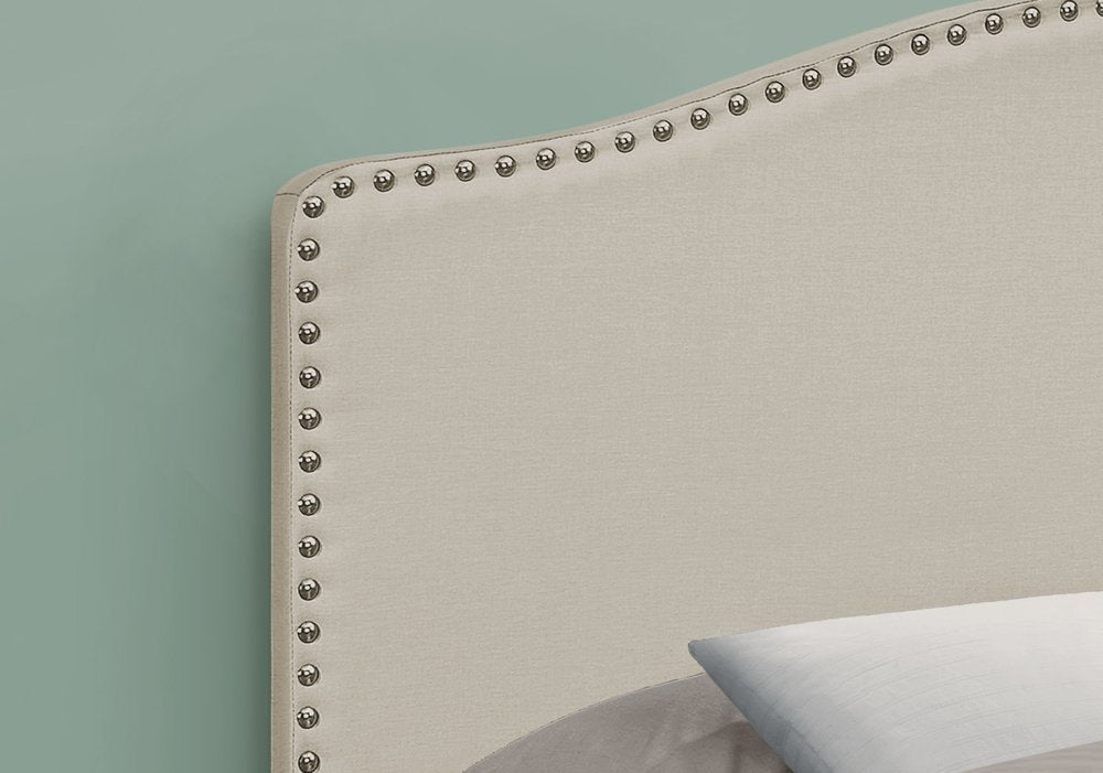 Beige Linen Blend Upholstered Arched Full Headboard With Nail Head Trim HomeRoots