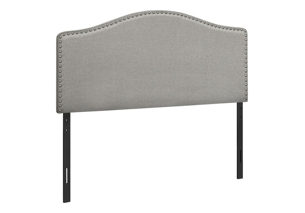 Gray Linen Blend Upholstered Arched Full Headboard With Nail Head Trim HomeRoots