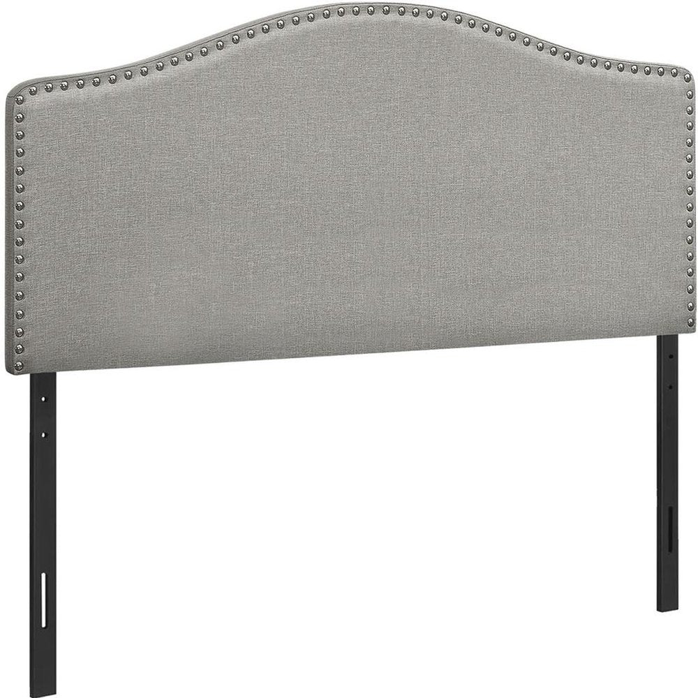 Gray Linen Blend Upholstered Arched Full Headboard With Nail Head Trim HomeRoots