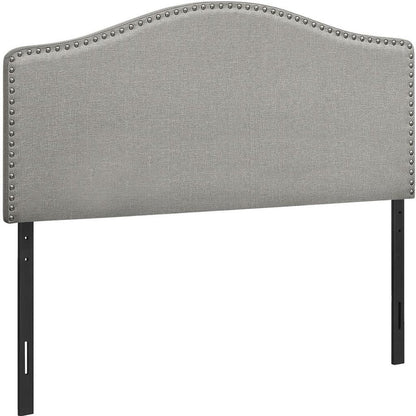 Gray Linen Blend Upholstered Arched Full Headboard With Nail Head Trim HomeRoots
