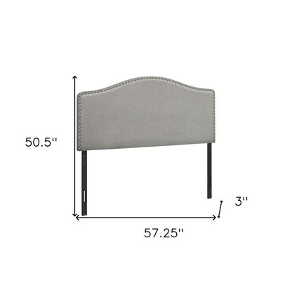 Gray Linen Blend Upholstered Arched Full Headboard With Nail Head Trim HomeRoots