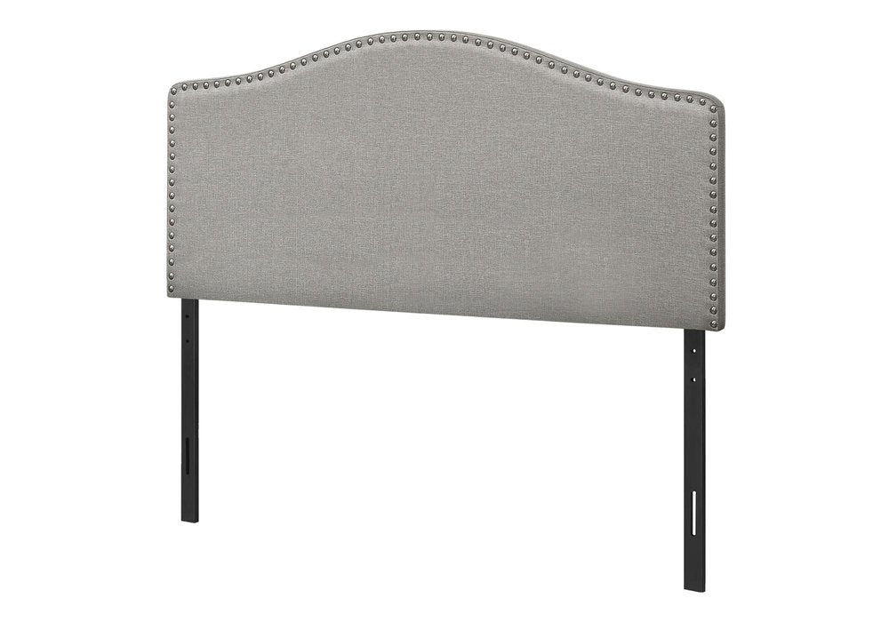 Gray Linen Blend Upholstered Arched Full Headboard With Nail Head Trim HomeRoots