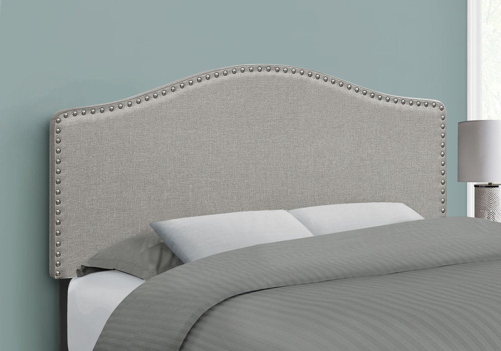 Gray Linen Blend Upholstered Arched Full Headboard With Nail Head Trim HomeRoots