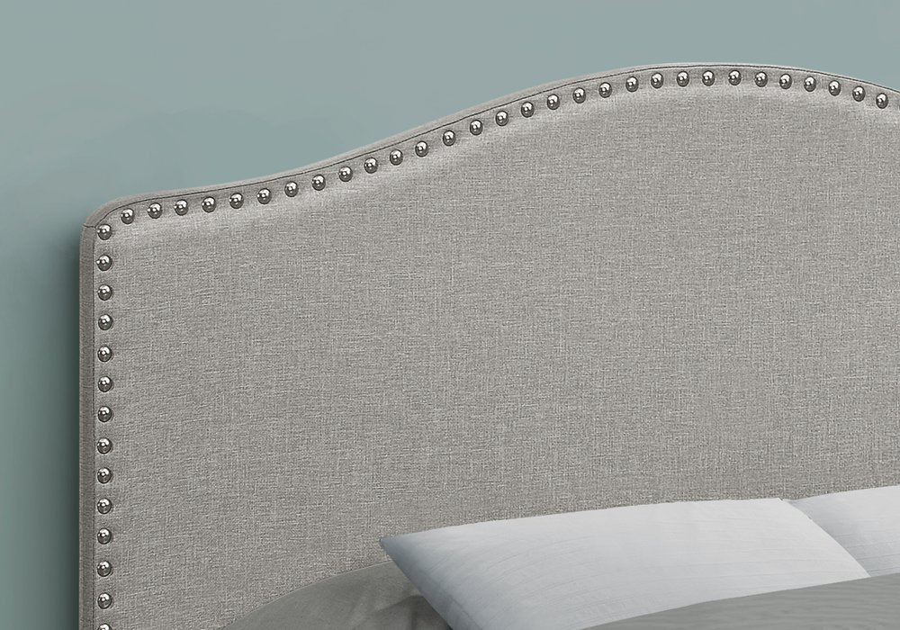 Gray Linen Blend Upholstered Arched Full Headboard With Nail Head Trim HomeRoots