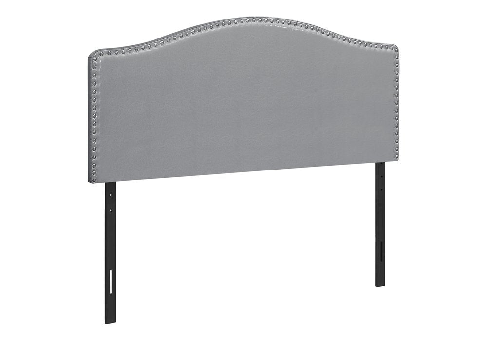 Gray Faux Leather Upholstered Arched Queen Headboard With Nail Head Trim HomeRoots