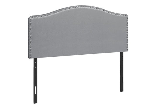 Gray Faux Leather Upholstered Arched Queen Headboard With Nail Head Trim HomeRoots