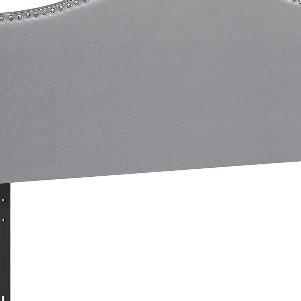 Gray Faux Leather Upholstered Arched Queen Headboard With Nail Head Trim HomeRoots