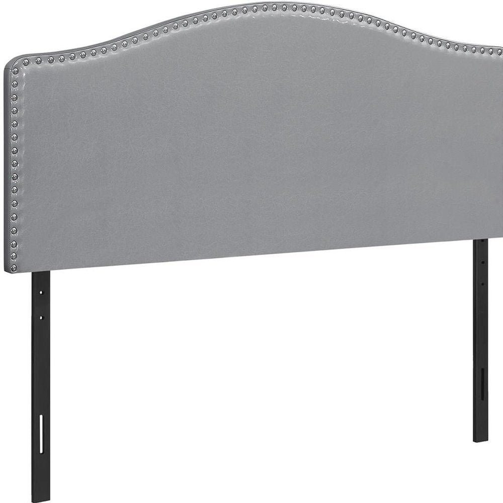 Gray Faux Leather Upholstered Arched Queen Headboard With Nail Head Trim HomeRoots