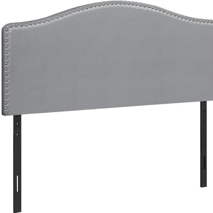 Gray Faux Leather Upholstered Arched Queen Headboard With Nail Head Trim HomeRoots