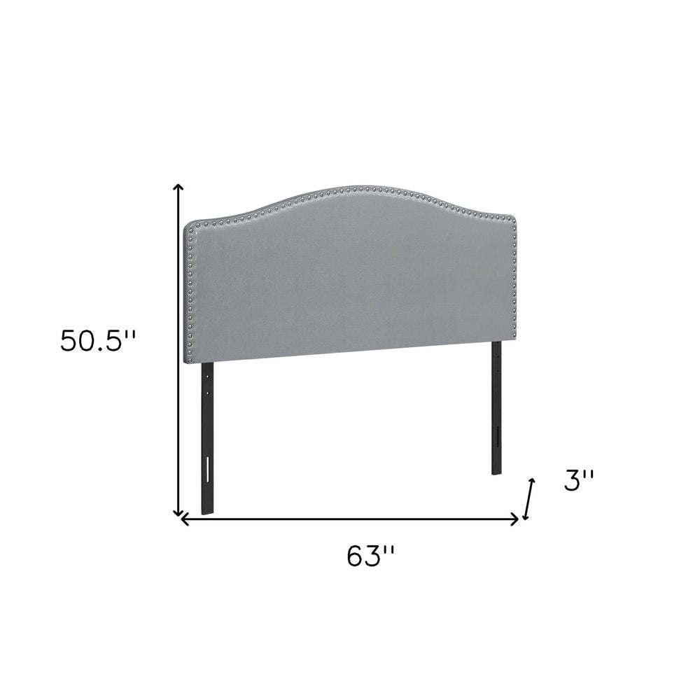 Gray Faux Leather Upholstered Arched Queen Headboard With Nail Head Trim HomeRoots