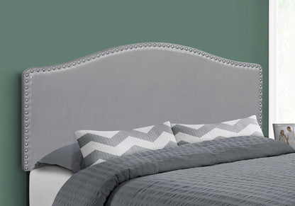 Gray Faux Leather Upholstered Arched Queen Headboard With Nail Head Trim HomeRoots