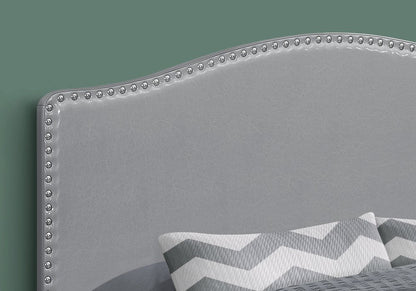 Gray Faux Leather Upholstered Arched Queen Headboard With Nail Head Trim HomeRoots