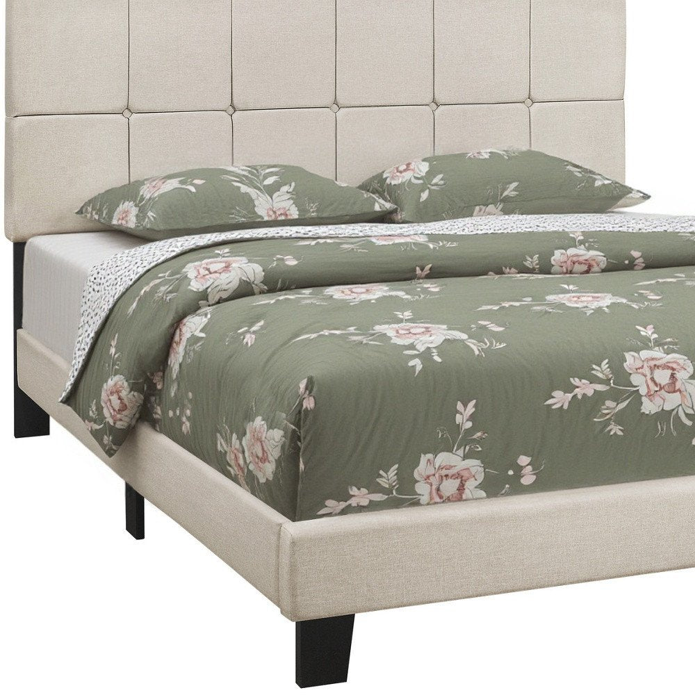 Beige Tufted Linen Queen Bed Frame HomeRoots
