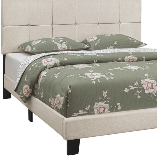 Beige Tufted Linen Queen Bed Frame HomeRoots