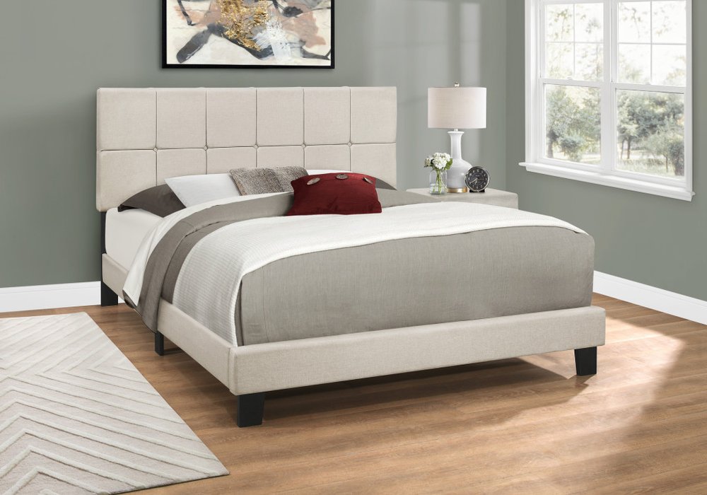 Beige Tufted Linen Queen Bed Frame HomeRoots