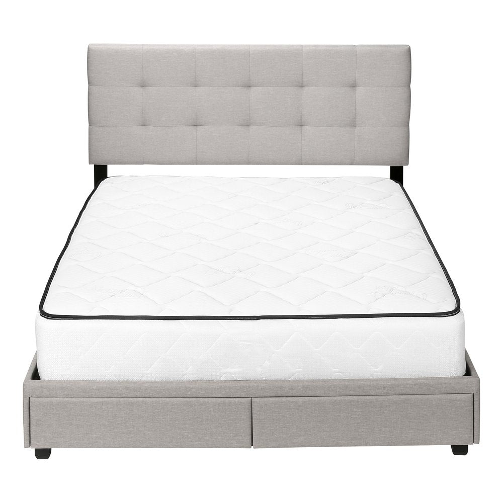 Gray Tufted Linen Upholstered Queen Bed Frame With Drawers — view 2