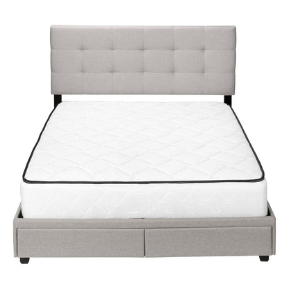 Gray Tufted Linen Upholstered Queen Bed Frame With Drawers