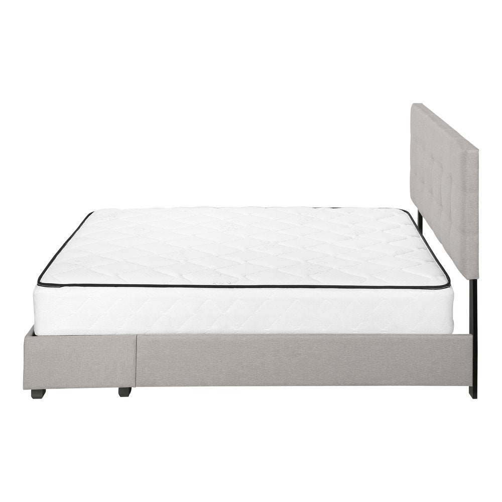 Gray Tufted Linen Upholstered Queen Bed Frame With Drawers — view 3