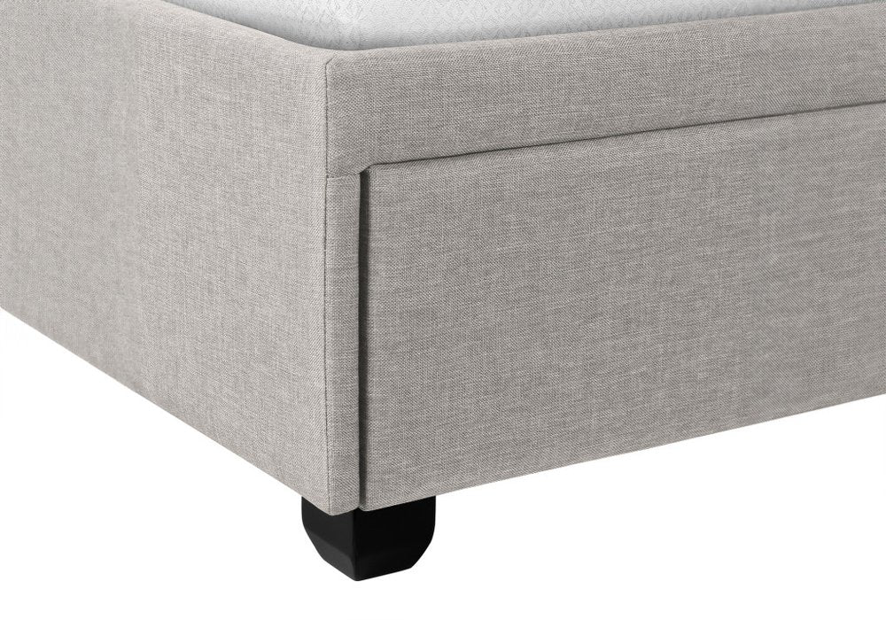 Gray Tufted Linen Upholstered Queen Bed Frame With Drawers — view 6