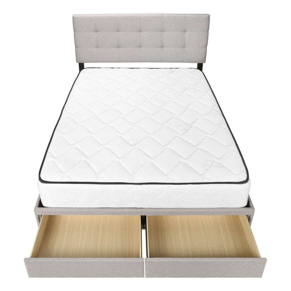 Gray Tufted Linen Upholstered Queen Bed Frame With Drawers — view 7