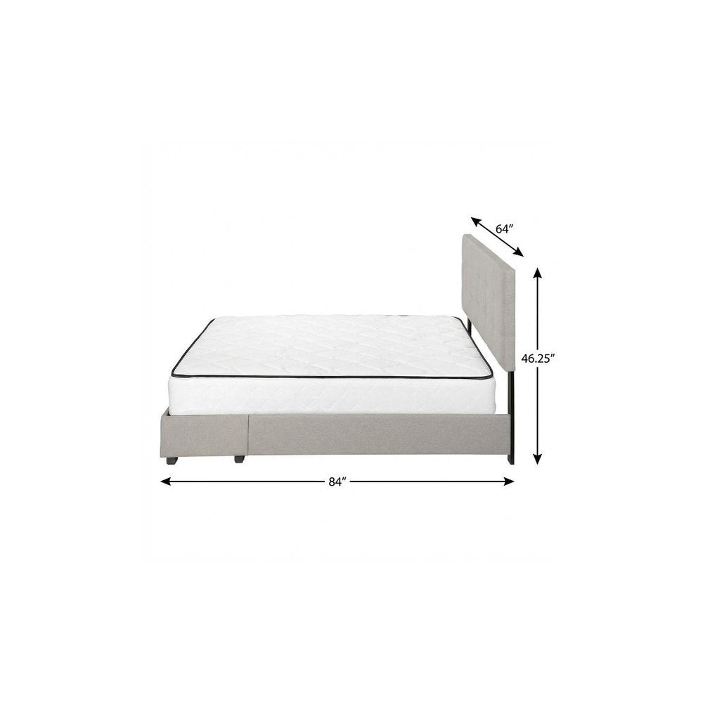 Gray Tufted Linen Upholstered Queen Bed Frame With Drawers — view 9