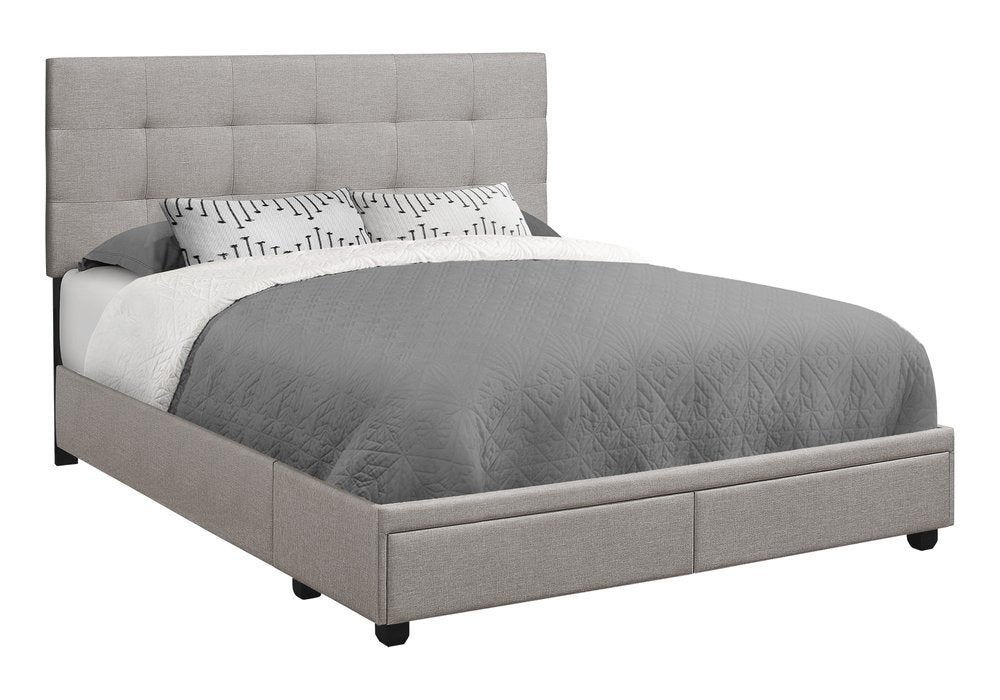 Gray Tufted Linen Upholstered Queen Bed Frame With Drawers — view 1