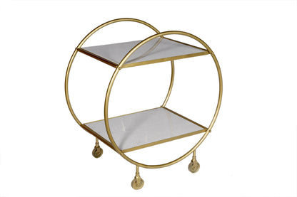 Gray and Gold Iron And Marble Rolling Bar Cart