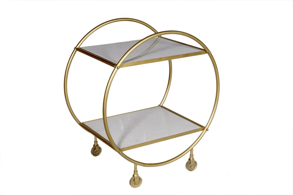 Gray and Gold Iron And Marble Rolling Bar Cart HomeRoots