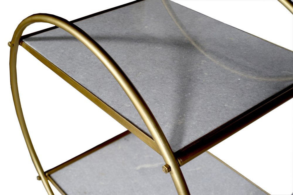 Gray and Gold Iron And Marble Rolling Bar Cart HomeRoots