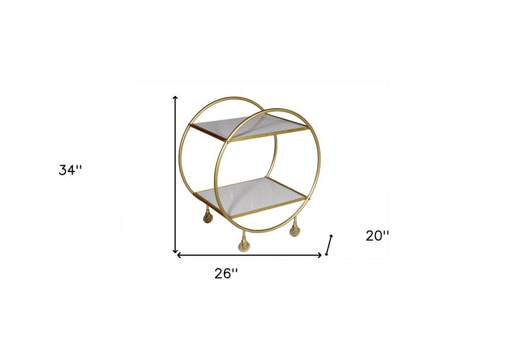 Gray and Gold Iron And Marble Rolling Bar Cart HomeRoots