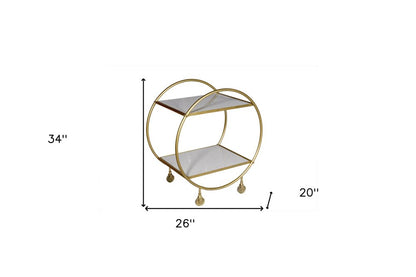 Gray and Gold Iron And Marble Rolling Bar Cart HomeRoots