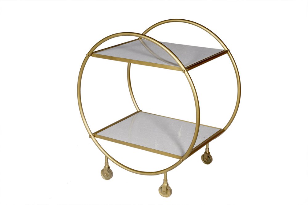 Gray and Gold Iron And Marble Rolling Bar Cart HomeRoots