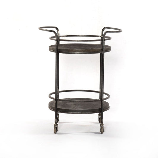 Dark Gray Iron And Solid Wood Round Rolling Bar Cart HomeRoots