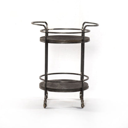 Dark Gray Iron And Solid Wood Round Rolling Bar Cart HomeRoots