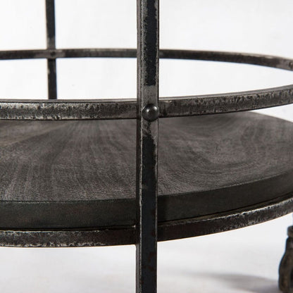 Dark Gray Iron And Solid Wood Round Rolling Bar Cart HomeRoots